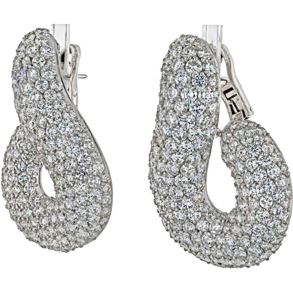Bvlgari 18K White Gold Pave Round Cut Diamond Twist Earrings - 45 Carats Total Diamond Weight