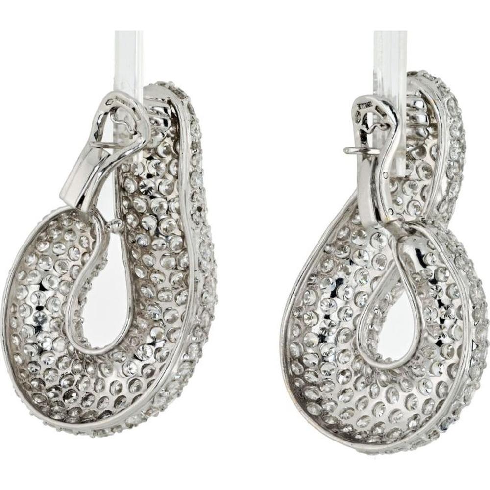 Bvlgari 18K White Gold Pave Round Cut Diamond Twist Earrings - 45 Carats Total Diamond Weight
