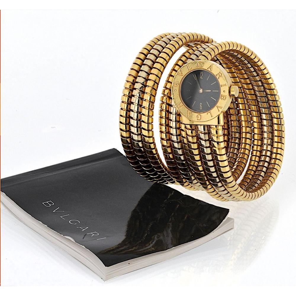 Bvlgari Tubogas 18K Tri-Color Gold Wrap Bracelet Watch with Black