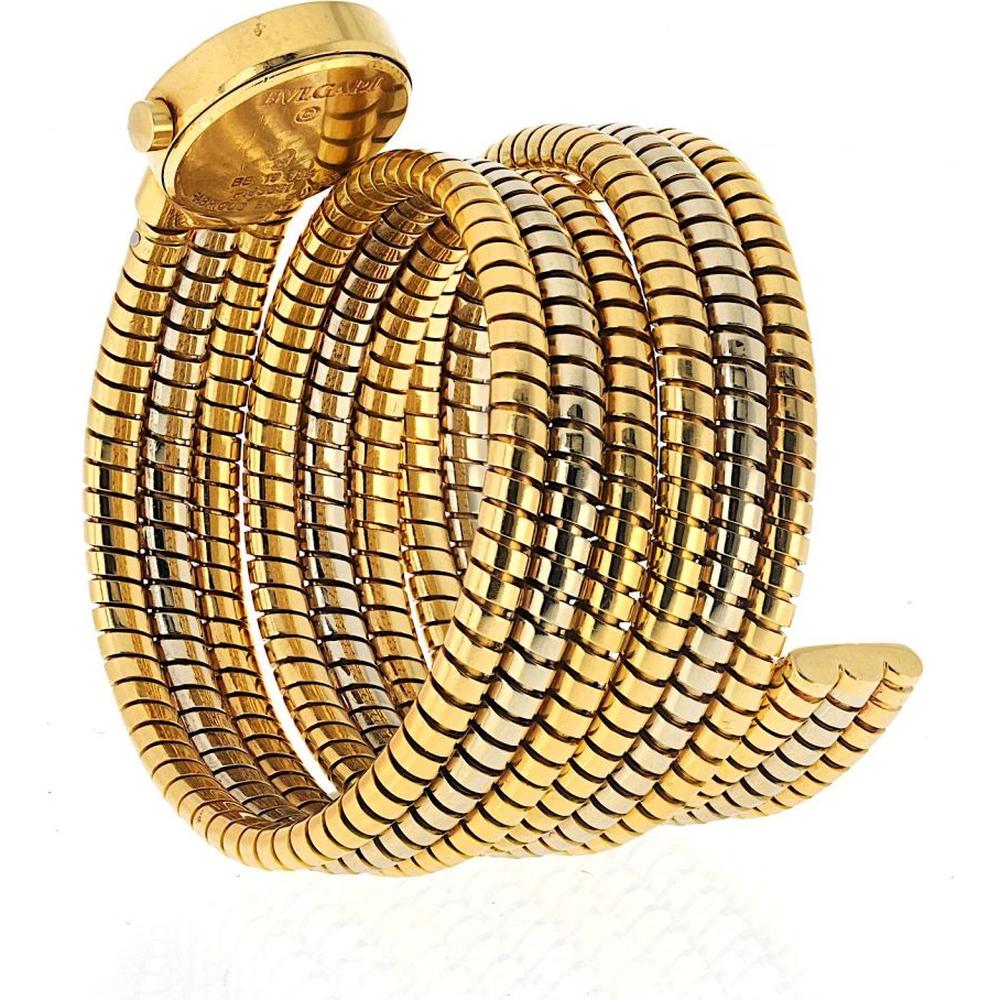 Bvlgari Tubogas 18K Tri-Color Gold Wrap Bracelet Watch with Black