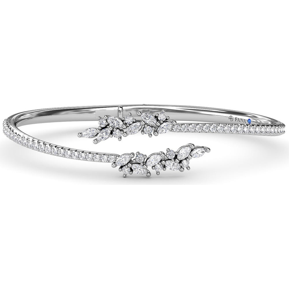 Bypass Bangle with Pavé Band and Floral Marquise Diamond Cluster by Fana - 2.54 Carat Total Diamond Weight