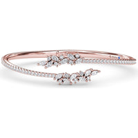 Bypass Bangle with Pavé Band and Floral Marquise Diamond Cluster by Fana - 2.54 Carat Total Diamond Weight
