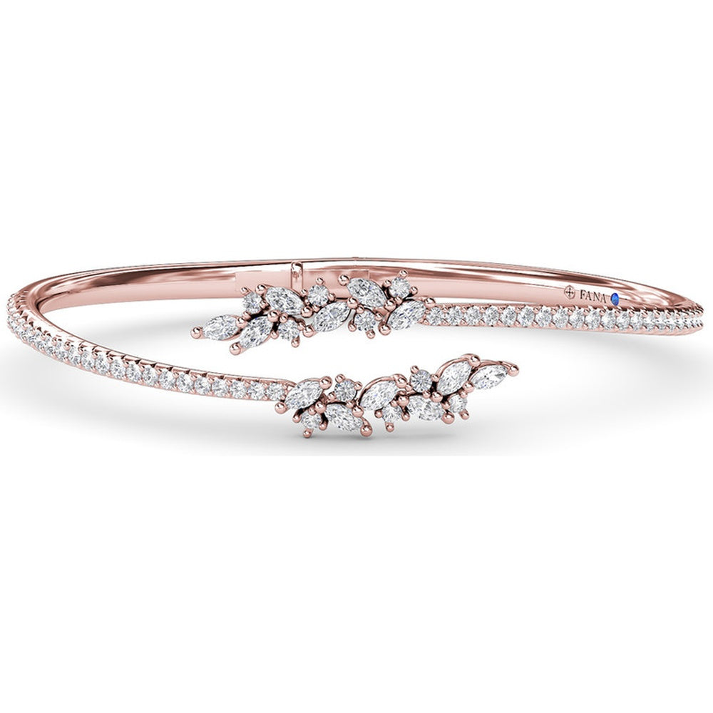 Bypass Bangle with Pavé Band and Floral Marquise Diamond Cluster by Fana - 2.54 Carat Total Diamond Weight