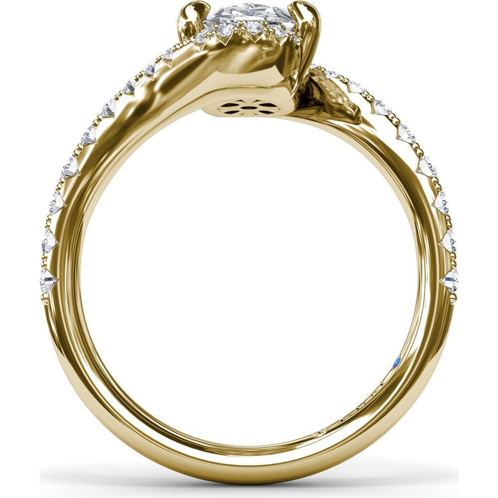 Bypass Engagement Ring Setting with Pavé Diamond Band and Hidden Halo by Fana - 0.43 Carat Total Diamond Weight
