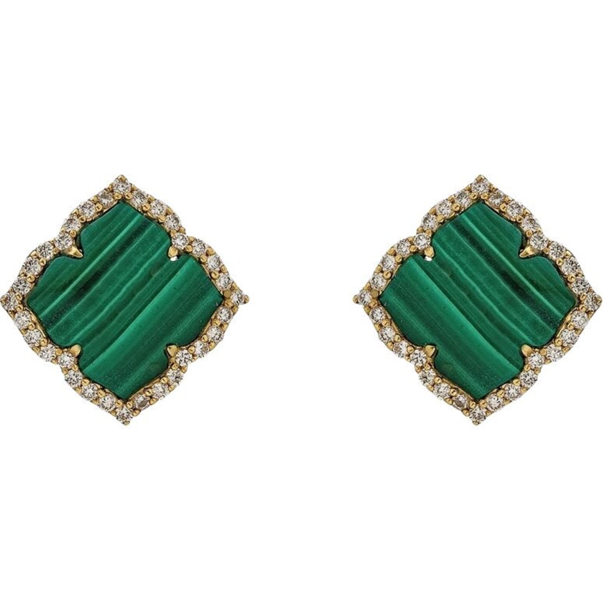 Color Blossom Earrings, Yellow Gold, White Gold, Malachite And