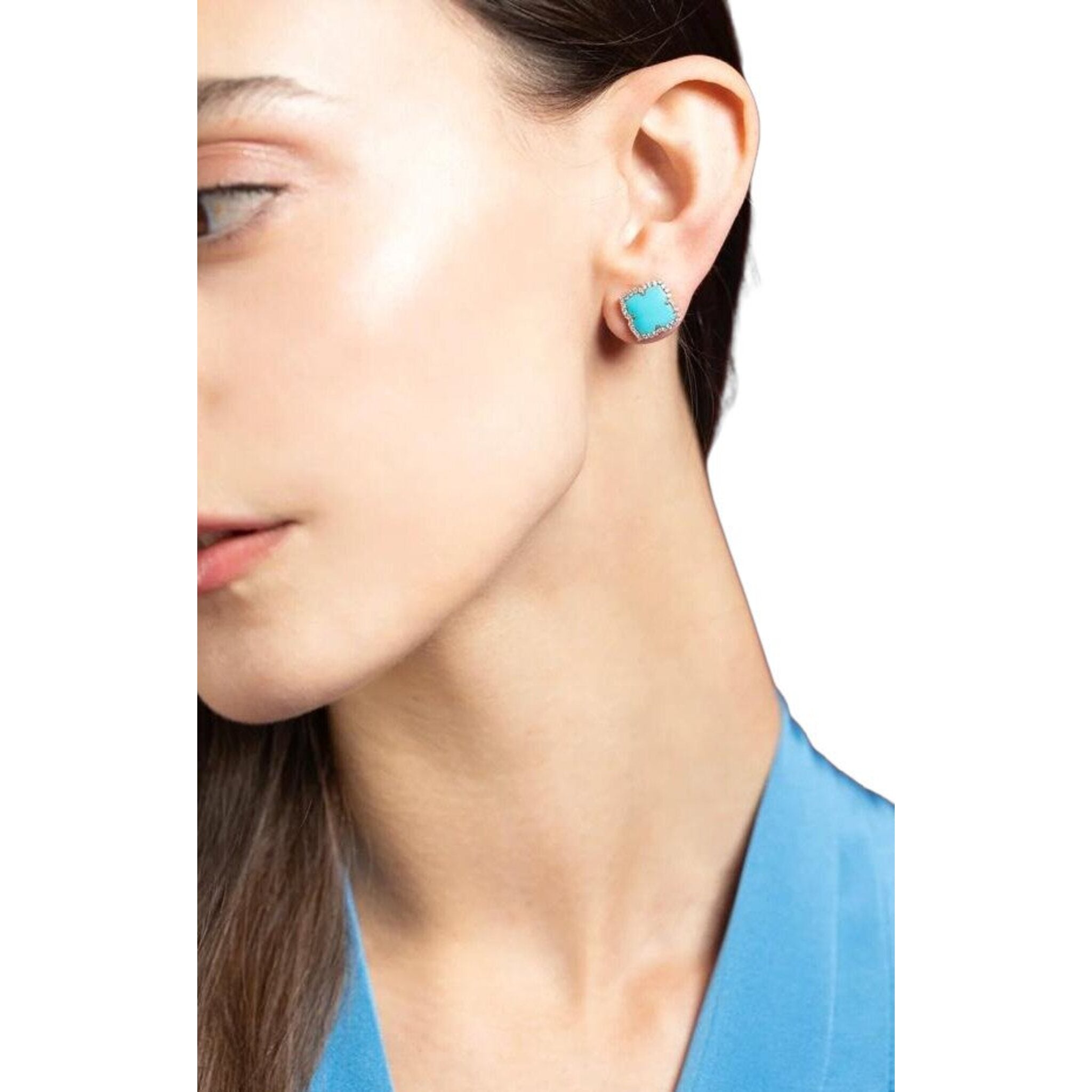 Tiny Turquoise Bezel Stud Earrings - December Birthstone - Danique Jewelry