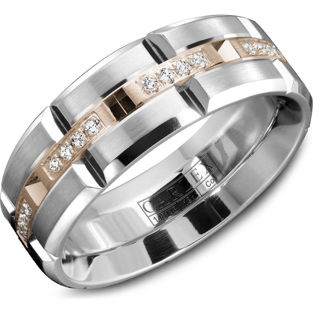 Carlex Men's Wedding Band - 18K Rose Gold and Cobalt with Channel-Set Round Diamonds - 0.19 Carat Total Diamond Weight - 7.5mm Width from the Sport Collection