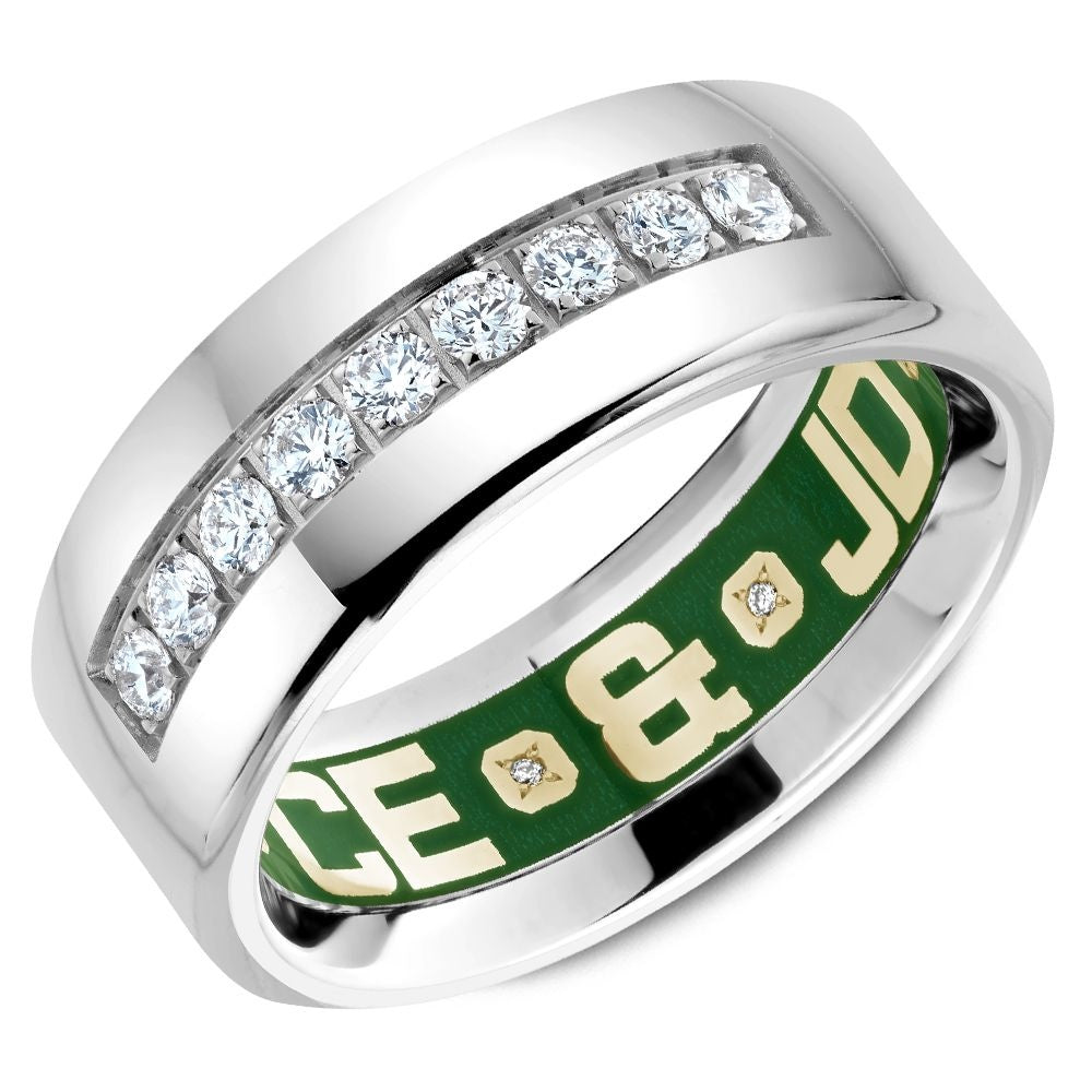 Carlex Men's Wedding Band - 18K White Gold with Channel-Set Round Diamonds and Custom Green Interior - 0.45 Carat Exterior Diamond Weight - 8.5mm Width from the G4 Collection