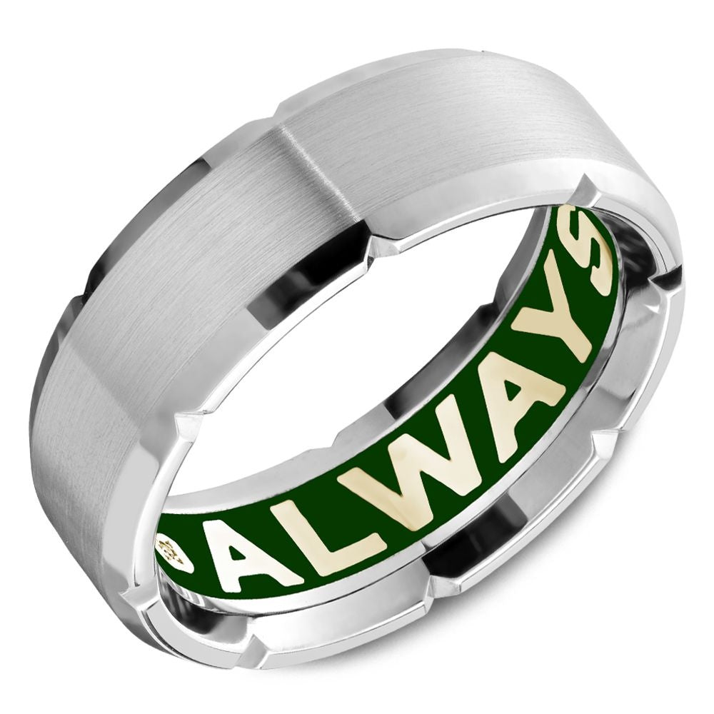 Carlex Men's Wedding Band - 18K White Gold with Sandpaper Finish and "Always" Interior Engraving - 6.5mm Width from the G4 Collection