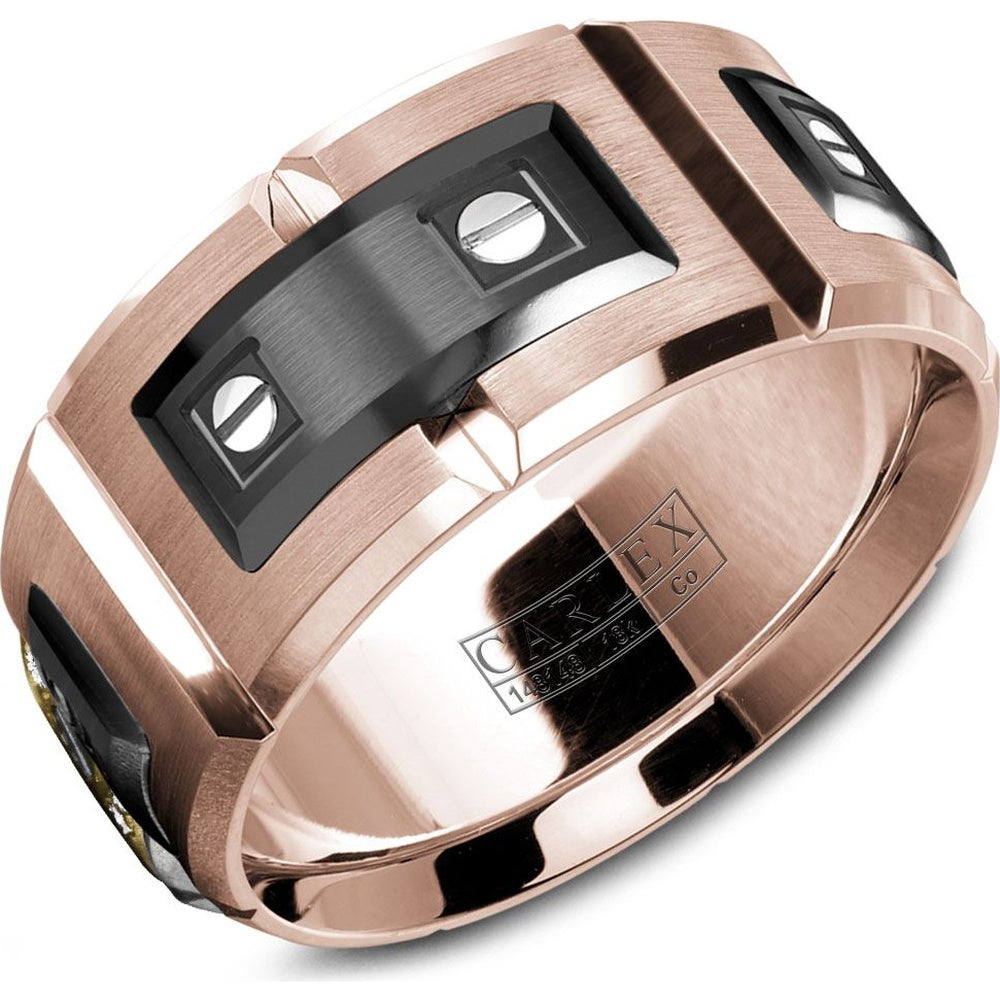 Carlex Men's Wedding Band - 18K Rose Gold and Black Cobalt with Screw-Set Round Diamonds - 11mm Width from the Sport Collection
