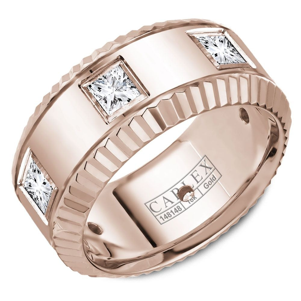 Carlex Men's Wedding Band - 18K Rose Gold with Bezel-Set Princess Cut Diamonds - 0.91 Carat Total Diamond Weight - 9mm Width from the G3 Collection