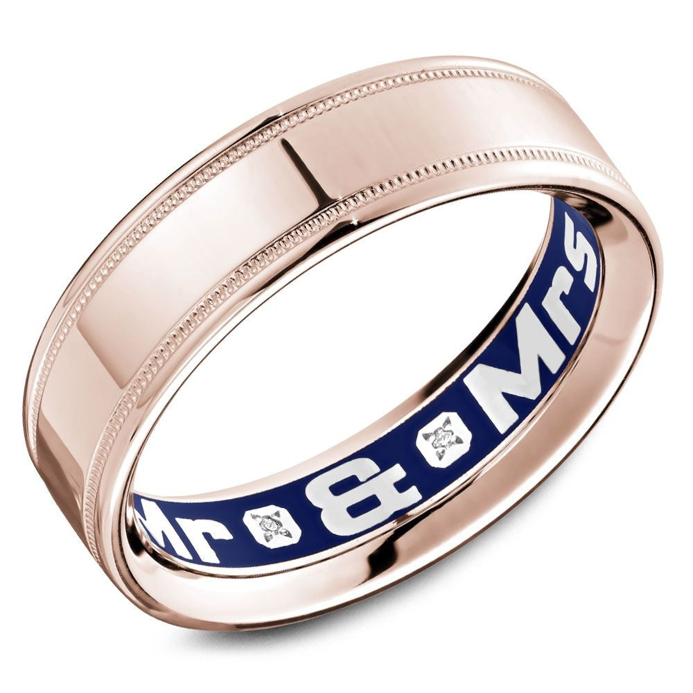 Carlex Men's Wedding Band - 18K Rose Gold with Blue Enamel Interior and MRS Diamond Accent - 6.5mm Width from the G4 Collection