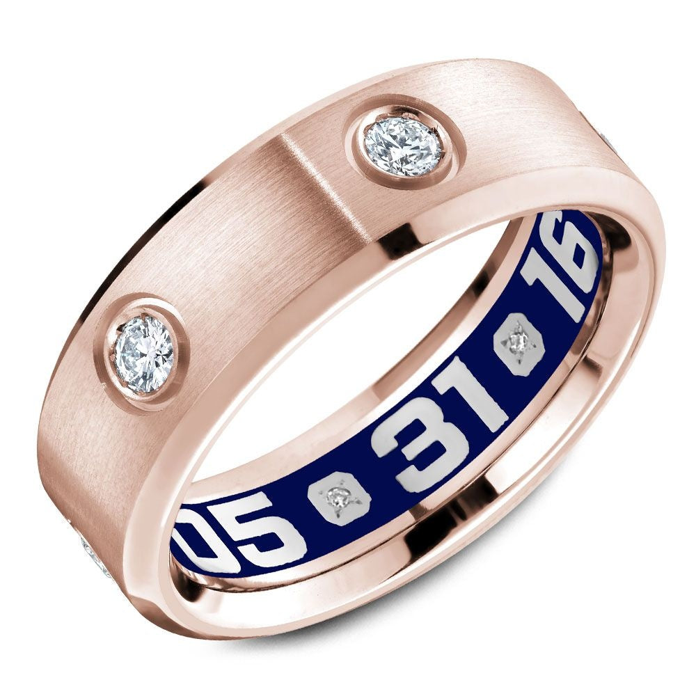 Carlex Men's Wedding Band - 18K Rose Gold with Flush-Set Round Diamonds and Blue Enamel Interior - 0.48 Carat Total Diamond Weight - 7.5mm Width from the G4 Collection