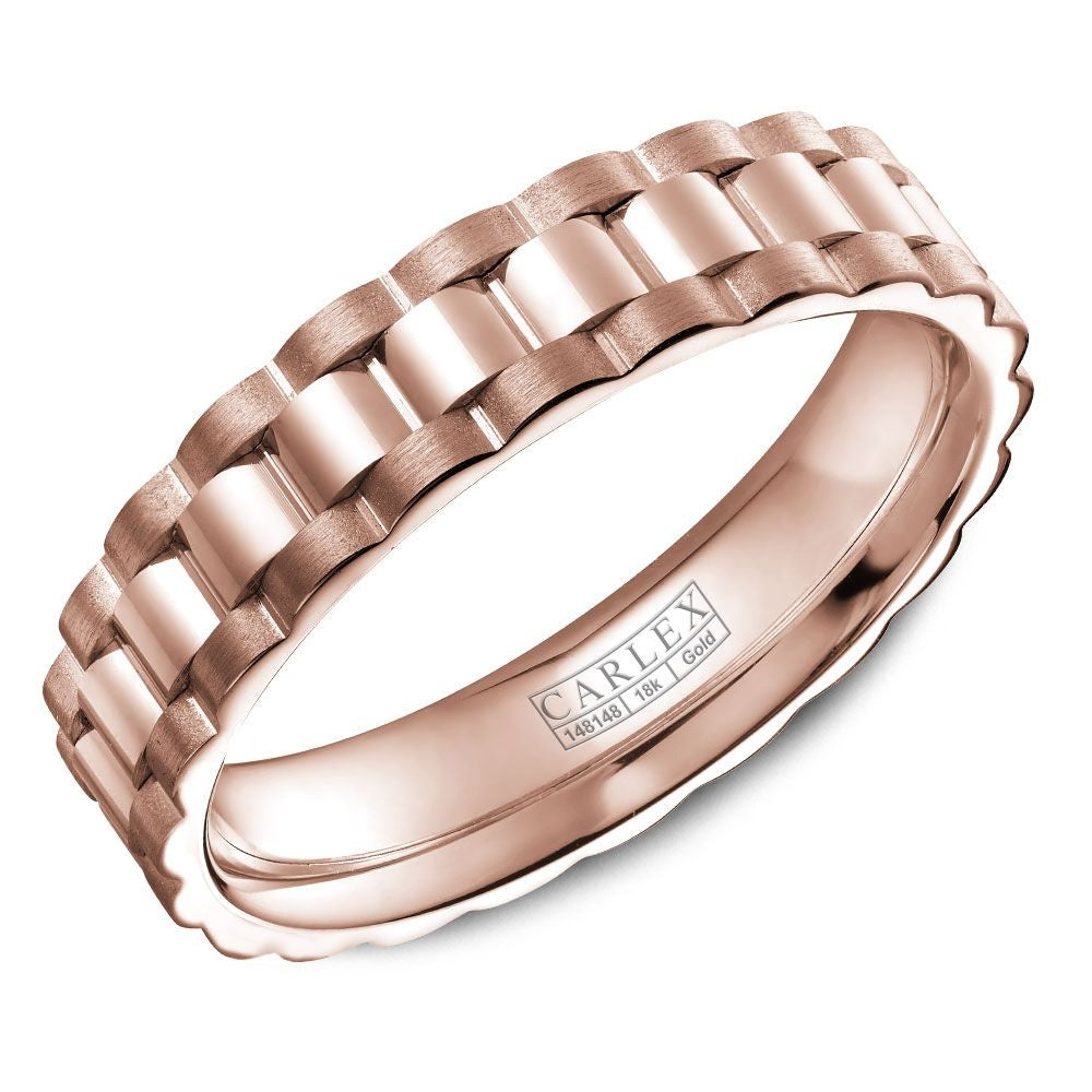 Carlex Men's Wedding Band - 18K Rose Gold with High Polish Center and Frosted Edges - 5mm Width from the G3 Collection