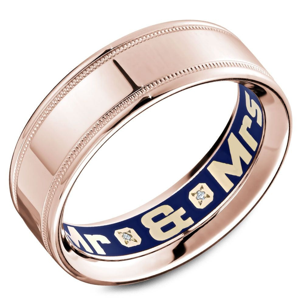 Carlex Men's Wedding Band - 18K Rose Gold with Milgrain Edge and Custom Blue Enamel Interior - 7mm Width from the G4 Collection