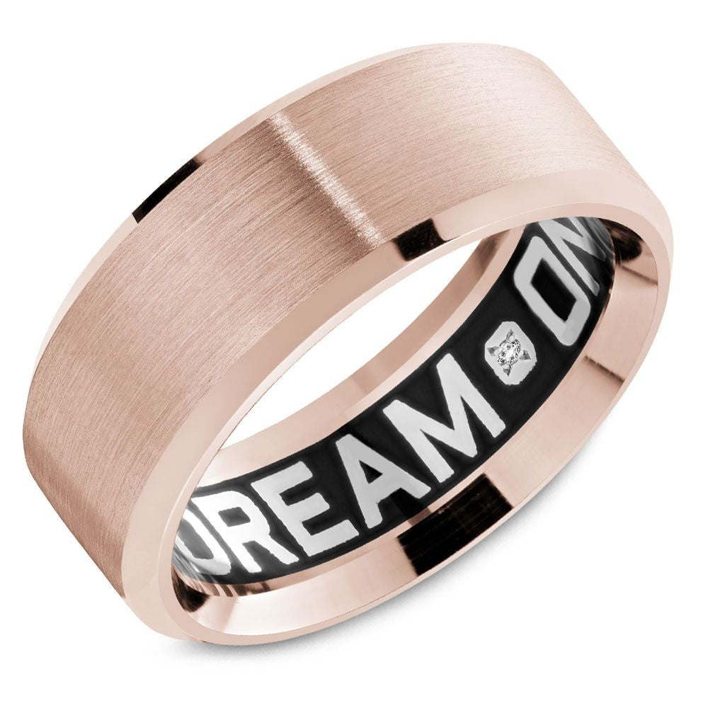 Carlex Men's Wedding Band - 18K Rose Gold with Sandpaper Center, High Polish Bevels, and Hidden Interior Diamond Accent - 8.5mm Width from the G4 Collection