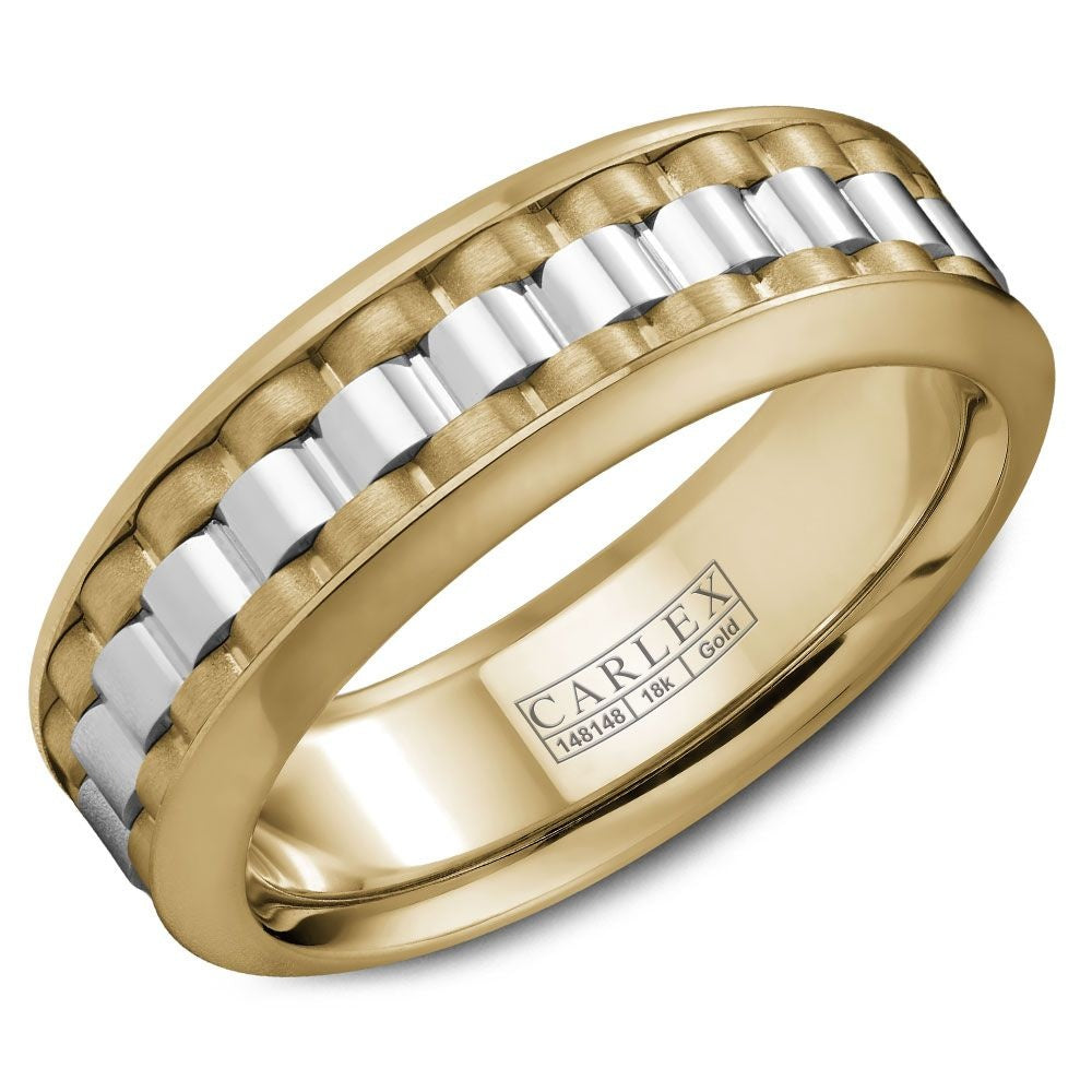 Carlex Men's Wedding Band - 18K Two-Tone Gold with White Gold Links and Brushed Finish - 8mm Width from the G3 Collection
