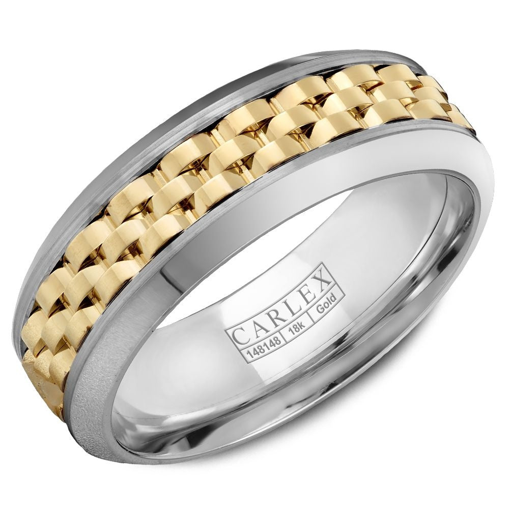 Carlex Men's Wedding Band - 18K Two-Tone Gold with Woven Yellow Gold Center and White Gold Edges - 7.5mm Width from the G3 Collection