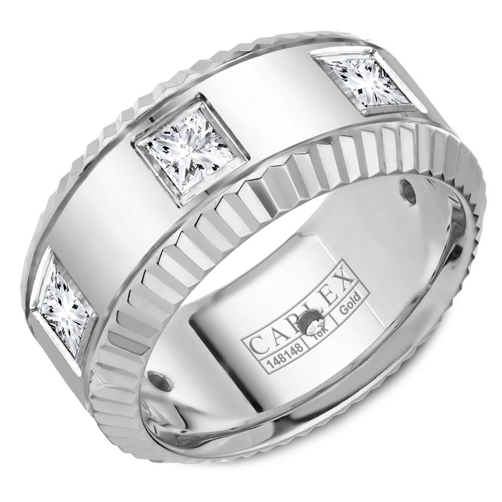 Carlex Men's Wedding Band - 18K White Gold with Bezel-Set Princess Cut Diamonds - 0.91 Carat Total Diamond Weight - 9mm Width from the G3 Collection
