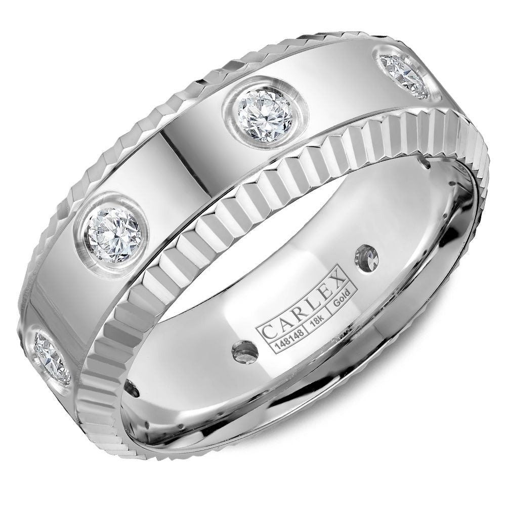 Carlex Men's Wedding Band - 18K White Gold with Bezel Set Round Diamonds - 0.8 Carat Total Diamond Weight - 8mm Width from the G3 Collection