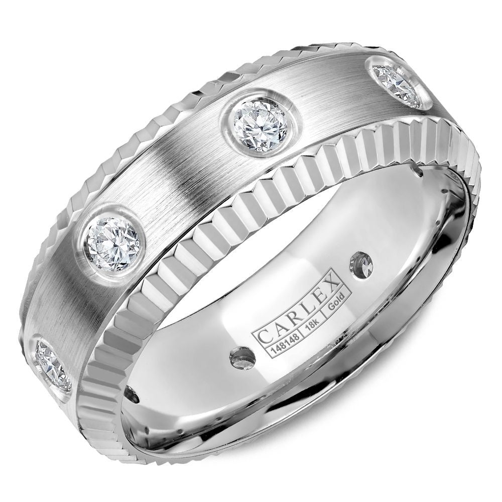 Carlex Men's Wedding Band - 18K White Gold with Bezel-Set Round Diamonds - 0.8 Carat Total Diamond Weight - 8mm Width from the G3 Collection