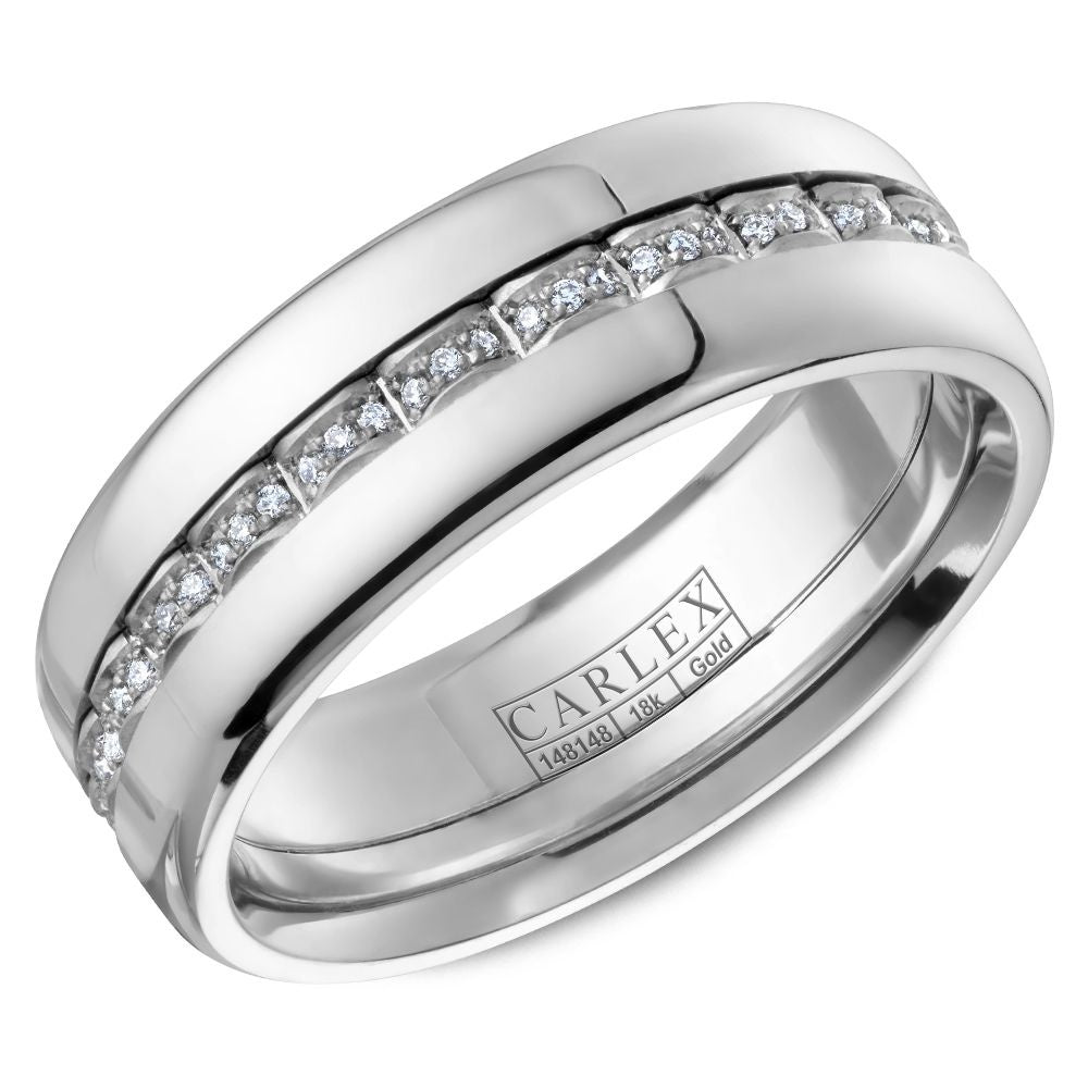 Carlex Men's Wedding Band - 18K White Gold with Channel Set Round Diamonds - 0.18 Carat Total Diamond Weight - 7.5mm Width from the G3 Collection