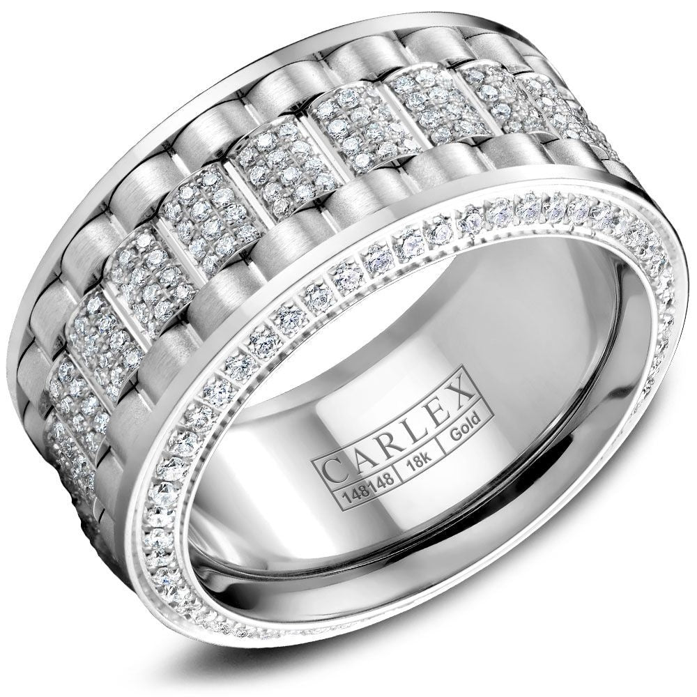 Carlex Men's Wedding Band - 18K White Gold with Pavé Set Round Diamonds - 1.28 Carat Total Diamond Weight - 11mm Width from the G3 Collection