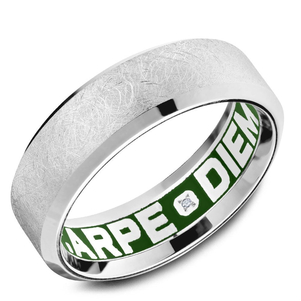 Carlex Men's Wedding Band - 18K White Gold with Textured Finish and Hidden Diamond Accent- Special Order - 7mm Width from the G4 Collection