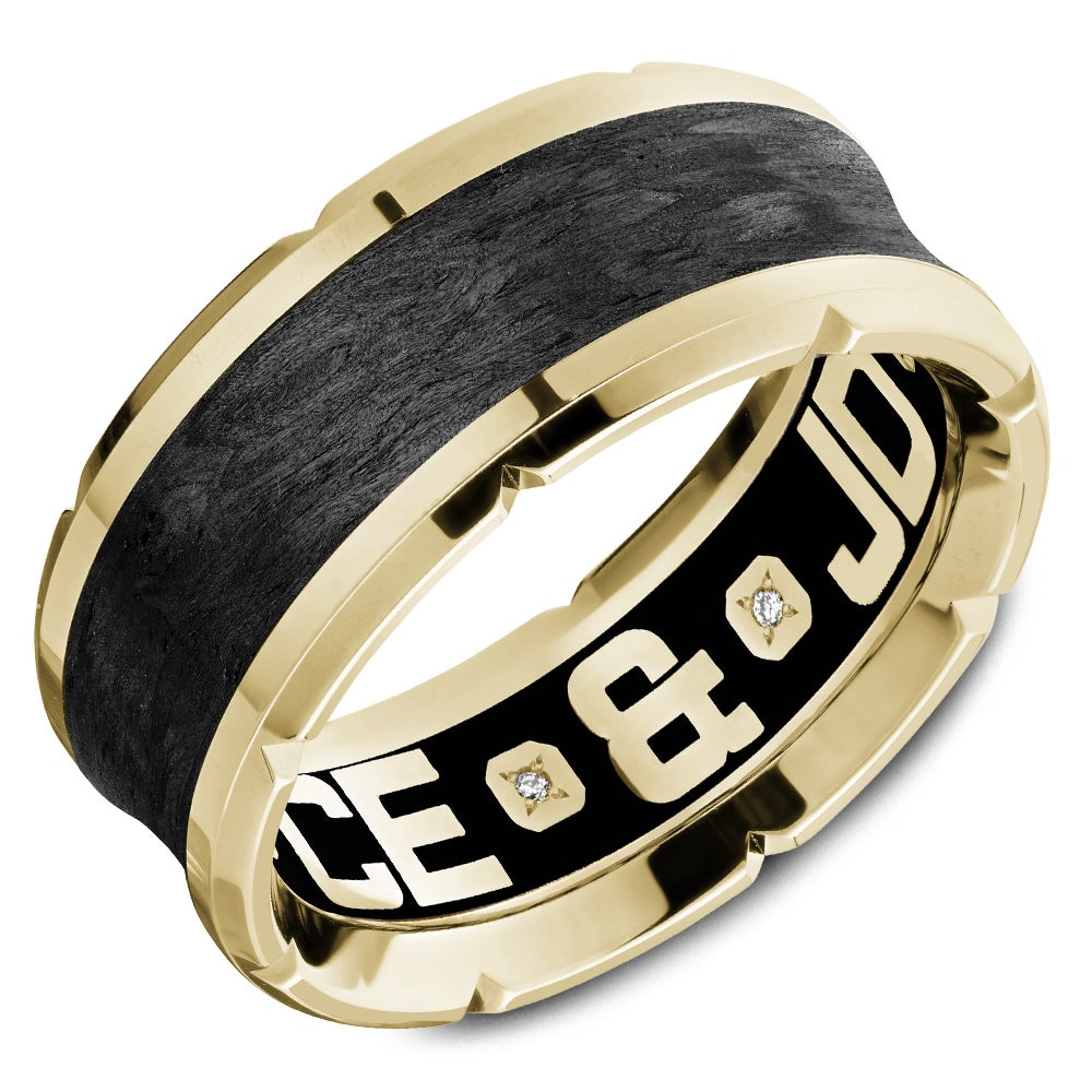Carlex Men's Wedding Band - 18K Yellow Gold & Forged Carbon Fiber with Diamond Interior - 9.5mm Width from the G4 Collection