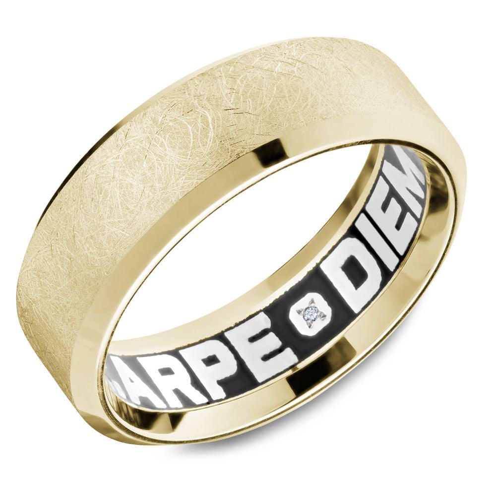 Carlex Men's Wedding Band - 18K Yellow Gold Diamond Brushed with Custom Interior and High Polish Edges - 7.5mm Width from the G4 Collection
