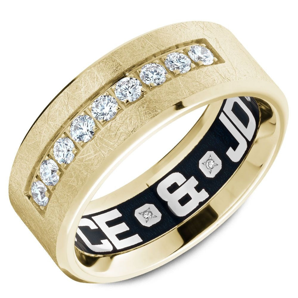 Carlex Men's Wedding Band - 18K Yellow Gold with Channel-Set Round Diamonds and Custom Black Interior - 0.45 Carat Exterior Diamond Weight - 8.5mm Width from the G4 Collection