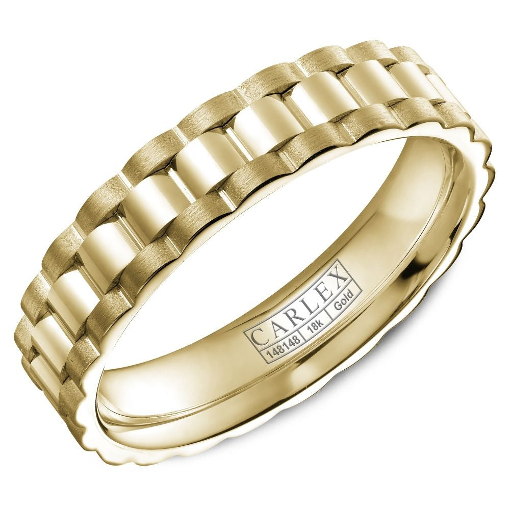 Carlex Men's Wedding Band - 18K Yellow Gold with High Polish Center and Frosted Edges - 5mm Width from the G3 Collection