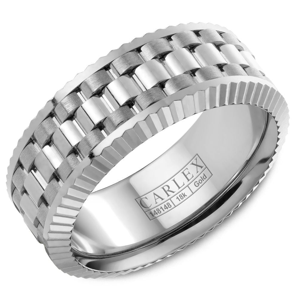 Carlex Men's Wedding Band - 18K Yellow Gold with High Polish Center Links and Frosted Sides - 8.5mm Width from the G3 Collection