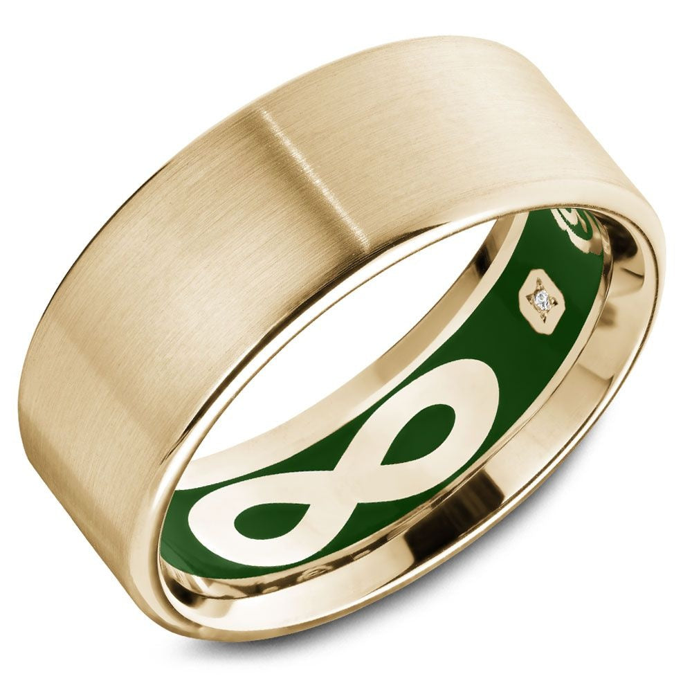 Carlex Men's Wedding Band - 18K Yellow Gold with Sandpaper Finish and Hidden Diamond Interior Detail - 8.5mm Width from the G4 Collection