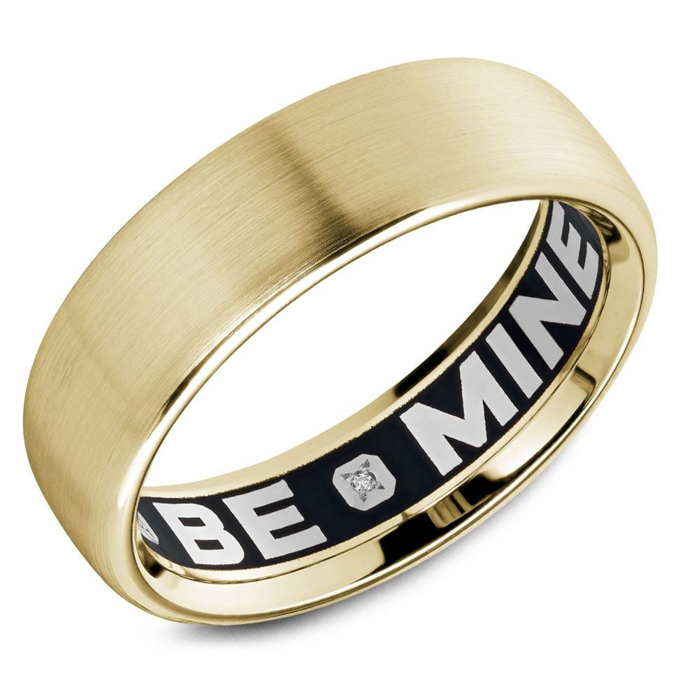 Carlex Men's Wedding Band - 18K Yellow Gold with Sandpaper Top and Hidden "BE MINE" Diamond Interior - 6.5mm Width from the G4 Collection