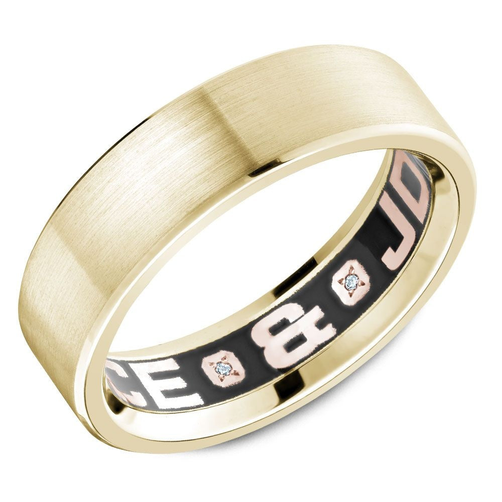 Carlex Men's Wedding Band - 18K Yellow Gold with Satin Finish, High Polish Bevels, and Hidden Interior Diamond Accents - 6.5mm Width from the G4 Collection