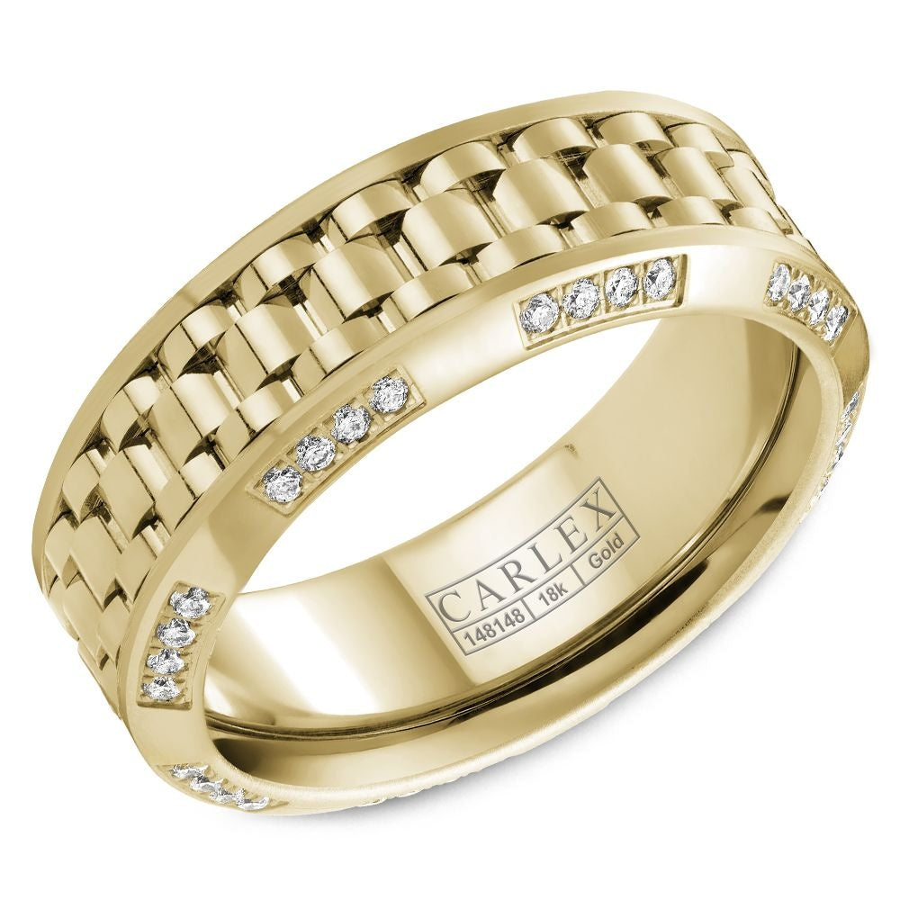 Carlex Men's Wedding Band - 18K Yellow Gold Woven with Channel-Set Round Diamonds - 0.38 Carat Total Diamond Weight - 8mm Width from the G3 Collection