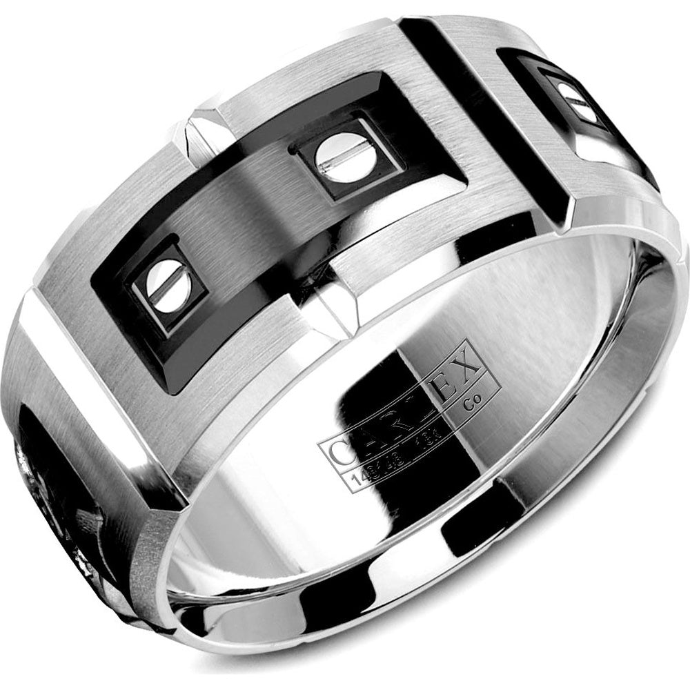Carlex Men's Wedding Band - Black Cobalt and 18K White Gold with Square Set Diamonds - 11mm Width from the Sport Collection