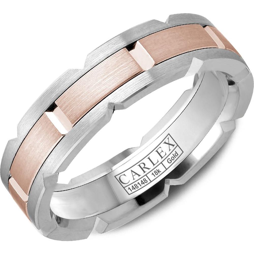 Carlex Men's Wedding Band - Brushed Notched Rose Gold Inlay with Notch ...