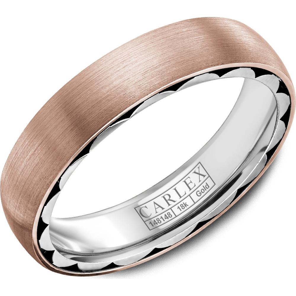 Carlex Men's Wedding Band - Brushed Rose Gold Domed Surface with Scalloped White Gold Edge Design in Rose Gold and White Gold - 5mm Width from the G1 Collection