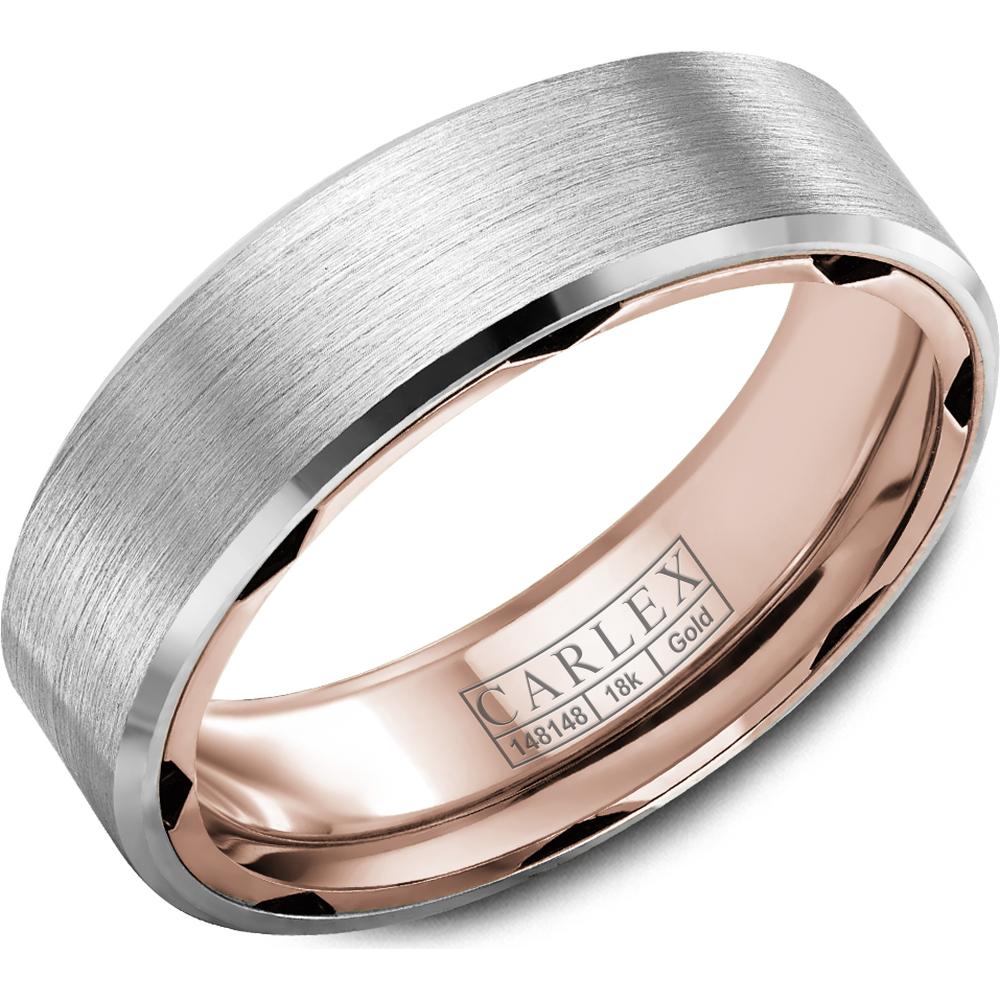 Carlex Men's Wedding Band - Brushed White Gold Center with Polished Rose Gold Edges in White Gold and Rose Gold - 6.5mm Width from the G1 Collection