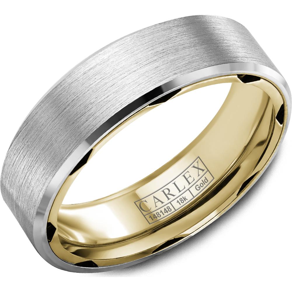 Carlex Men's Wedding Band - Brushed White Gold Center with Polished Yellow Gold Edges in White Gold and Yellow Gold - 6.5mm Width from the G1 Collection