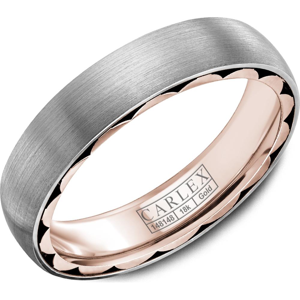 Carlex Men's Wedding Band - Brushed White Gold Domed Surface with Scalloped Rose Gold Edge Design in White Gold and Rose Gold - 5mm Width from the G1 Collection