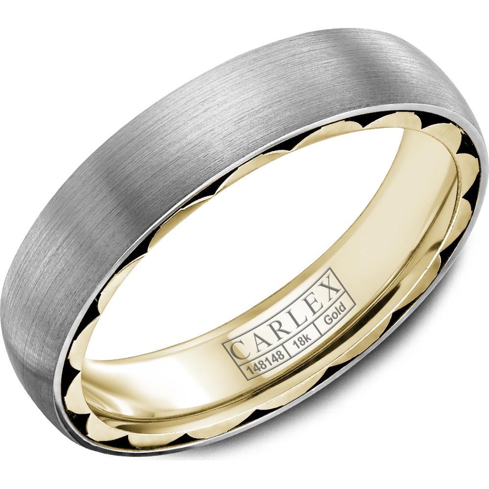 Carlex Men's Wedding Band - Brushed White Gold Domed Surface with Scalloped Yellow Gold Edge Design in White Gold and Yellow Gold - 5mm Width from the G1 Collection