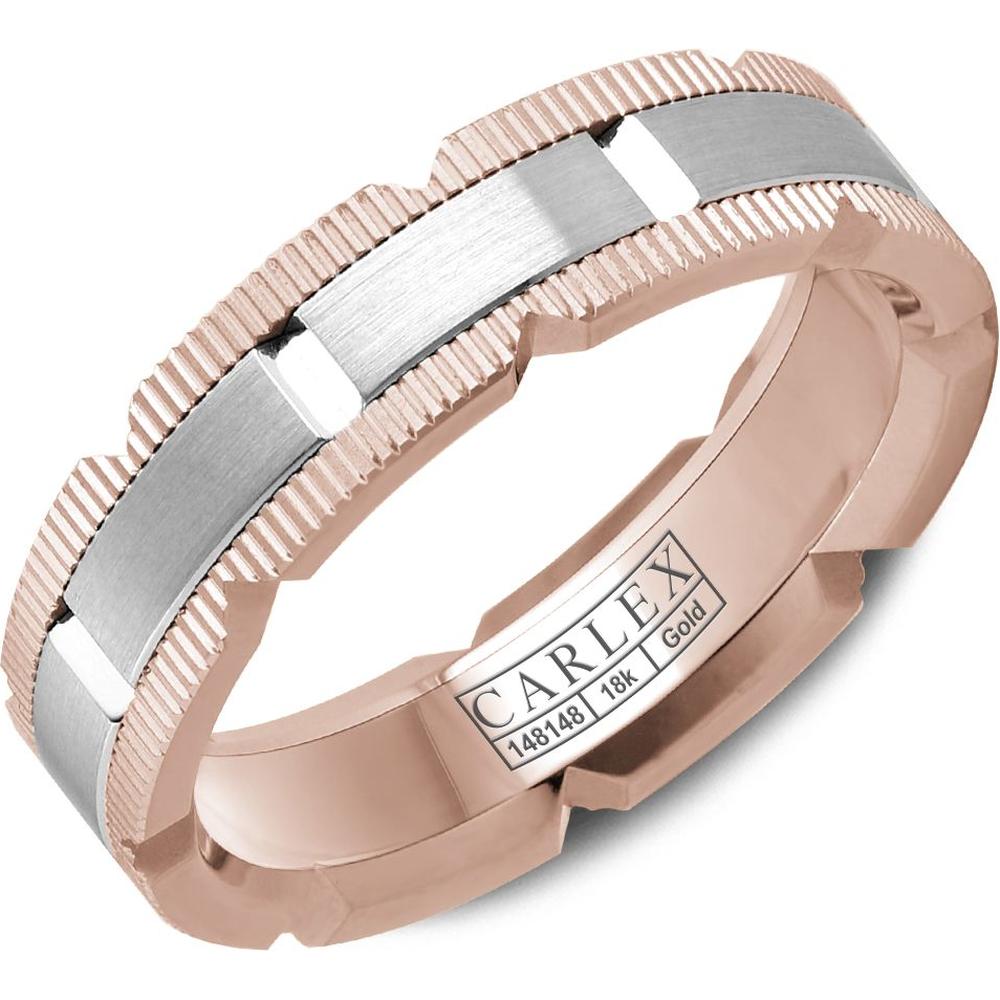 Carlex Men's Wedding Band - Brushed White Gold Inlay with Ridged Rose Gold Edges in Rose Gold and White Gold - 6mm Width from the G1 Collection