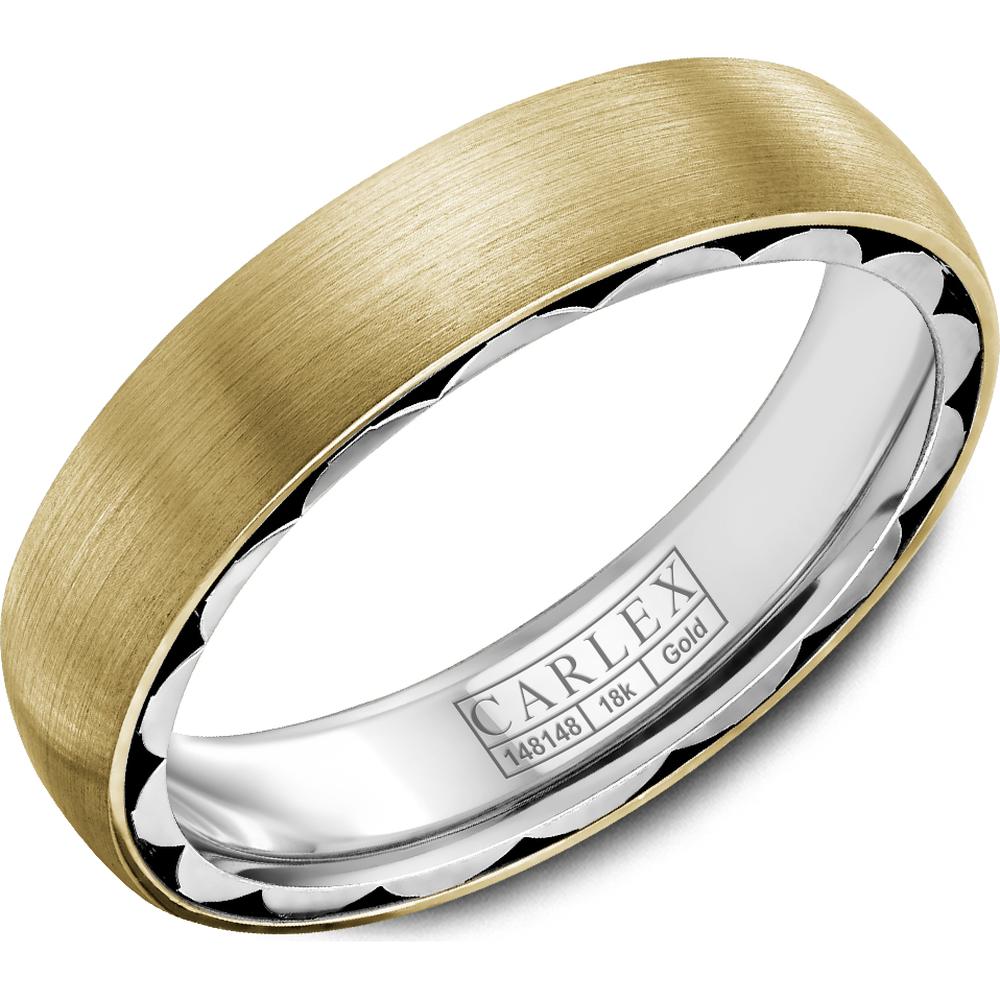 Carlex Men's Wedding Band - Brushed Yellow Gold Domed Surface with Scalloped White Gold Edge Design in Yellow Gold and White Gold - 5mm Width from the G1 Collection