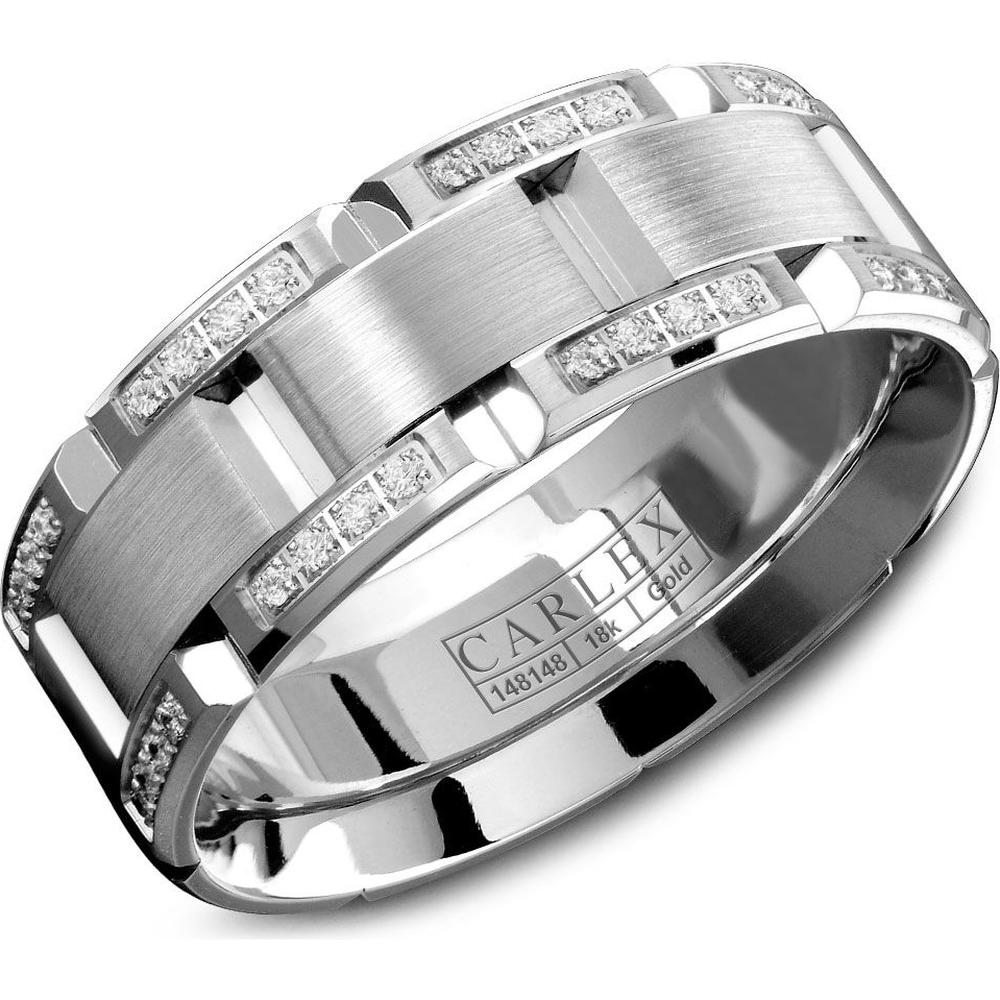 Carlex Men's Wedding Band - Channel-Set Diamond Detailing with Brushed Finish and Polished Accents in White Gold - 7.5mm Width from the G1 Collection