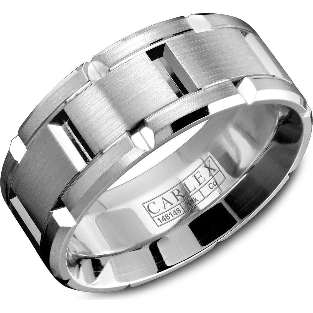 Carlex Men's Wedding Band - Cobalt and 18K White Gold with Brushed Finish and Polished Bevels- Available in Sizes 3-16 - 9mm Width from the Sport Collection
