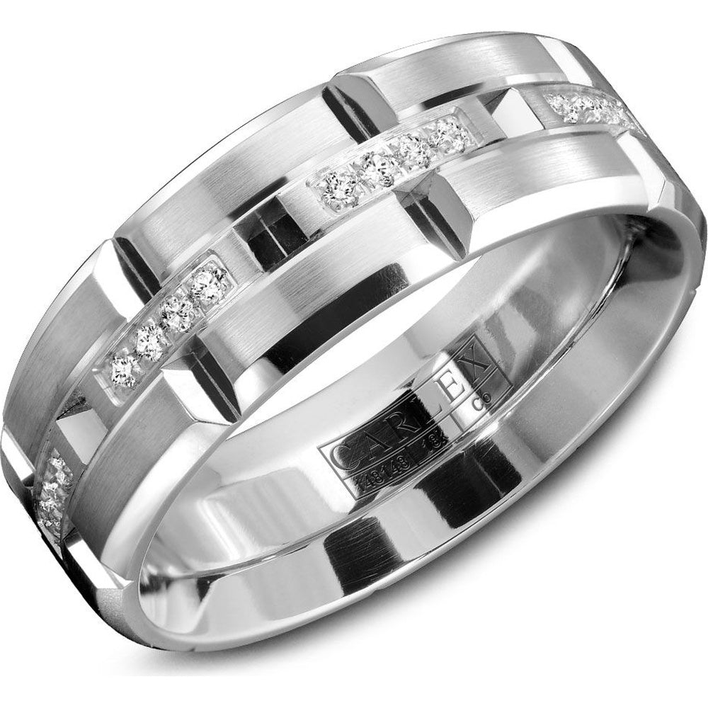 Carlex Men's Wedding Band - Cobalt and 18K White Gold with Channel-Set Round Diamonds - 0.19 Carat Total Diamond Weight - 7.5mm Width from the Sport Collection