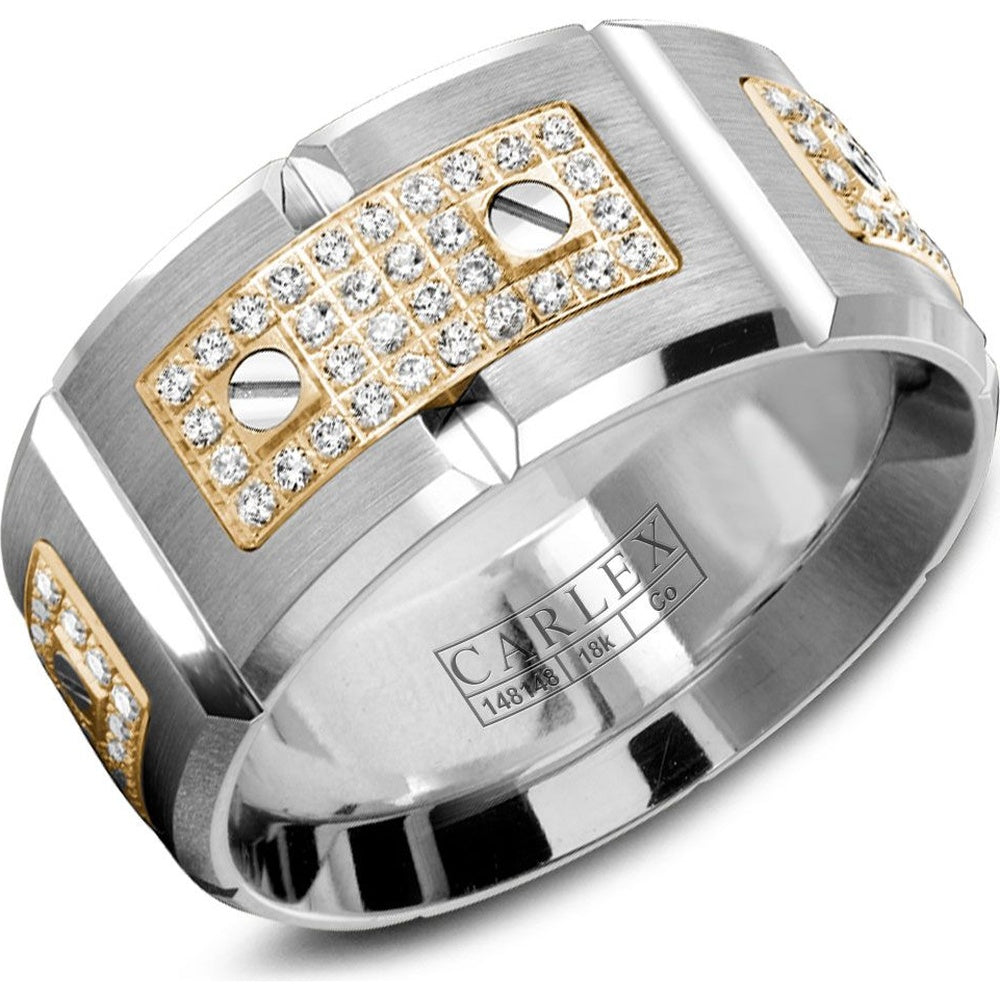 Carlex Men's Wedding Band - Cobalt and 18K Yellow Gold with Grid-Set Round Diamonds - 0.77 Carat Total Diamond Weight - 11mm Width from the Sport Collection